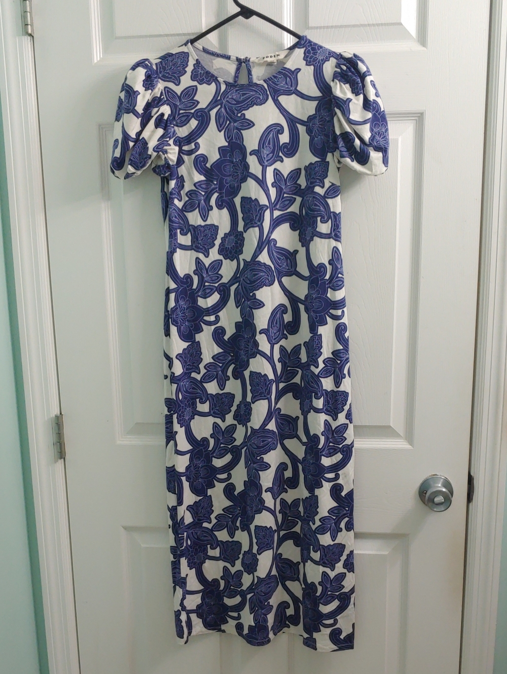 Boden Puff Sleeve Midi Dress Blue Floral Paisley Women's Size 2P